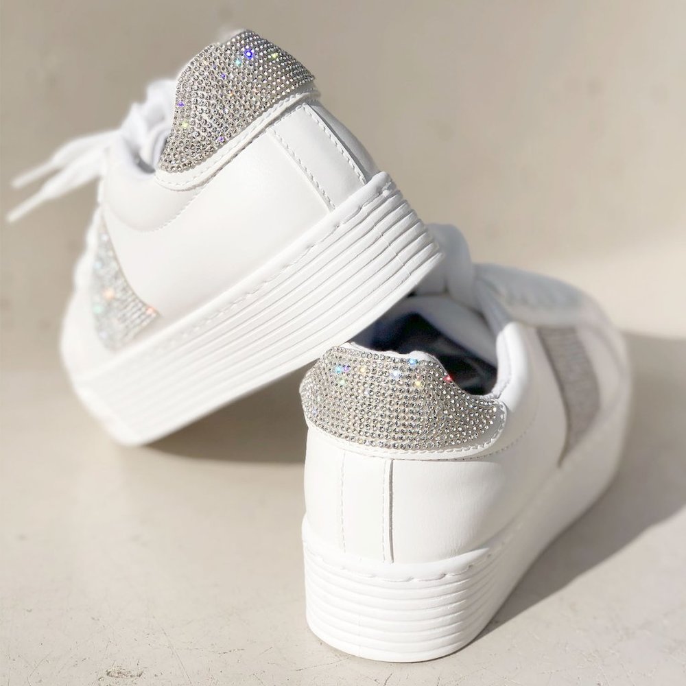 NEW White Sparkly Rhinestone Bling Bling Glam Glitz Platform Sneakers Shoes - Picture 5 of 10